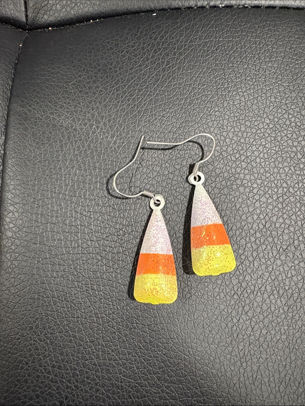 Handcrafted Candy Corn Drop Earrings in Yellow, Orange & White